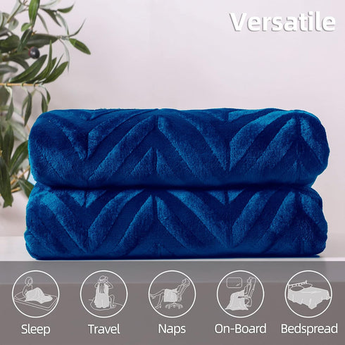 Whale Flotilla Flannel Fleece Throw Blanket, Soft Velvet Lightweight Plush Chevron Design, 50x60 Inch, Royal Blue