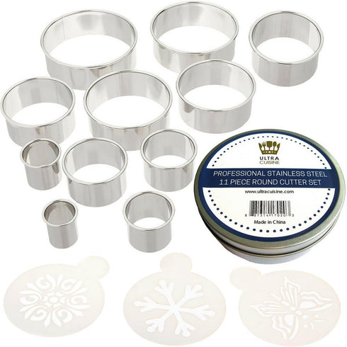 Ultra Cuisine 11 Piece Small Circle Cookie Cutter Set - Graduated Round Cookie Mold for Donuts & Scones