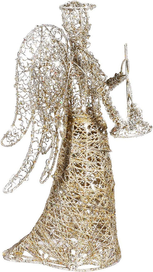 ABOOFAN Gold Glitter Christmas Tree Topper - Coated Metal Angel Xmas Treetop Decoration for Holiday Decor