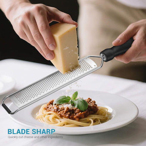 Premium Lemon Zester Grater with Handle, Ultra Sharp Stainless Steel Blade for Cheese, Citrus, and Garlic