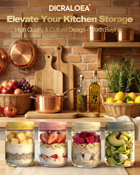16oz 4Pack (16 OZ-4-2) Glass Overnight Oats Jars Containers with Airtight Leakproof Lids, Reusable Mason Jars for Meal