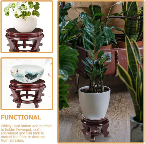 YARNOW Wooden Plant Stand, Rustic Flower Pot Base Holder Stool, Oriental Style Plant Saucer for Vase Display