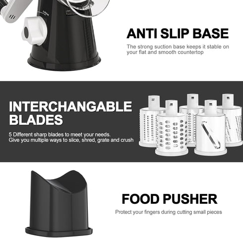 5 1 Cambom in Rotary Cheese Grater Hand Crank Cheese Shredder for Fresh Cheese, Vegetable, Nuts,Non-slip Suction Base