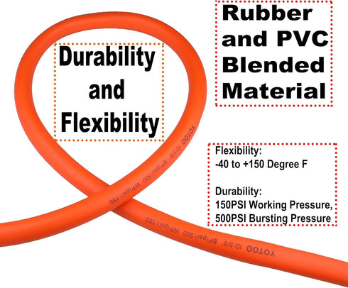 YOTOO Heavy Duty Hybrid Garden Lead in Water Hose 5/8-Inch by 6-Feet 150 PSI, Kink Resistant, All-Weather Flexible with Swivel Grip Handle and 3/4" GHT Solid Brass Fittings, Orange by YOTOO