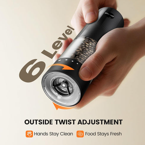 Gaivis Set Gifts(2 Pack,Black/Black) Electric Salt and Pepper Grinder - Rechargeable Automatic Salt and Pepper Shakers