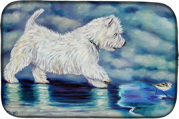 Caroline's Treasures 7334DDM Misty Westie Dish Drying Mat, Absorbent Pad for Kitchen Counter, 14 x 21", Multicolor