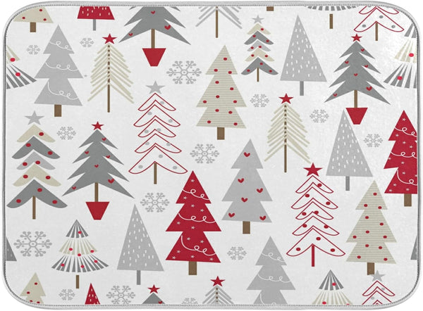Nander Beautiful Christmas Tree Dish Drying Mat, Absorbent Reversible Dish Draining Mat for Kitchen Counter