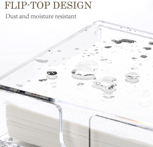 Acrylic Napkin Holder, 7"x 7"x 2.4" Flat Dispenser with Lid, Waterproof Paper Napkin Container for Kitchen & Bathroom