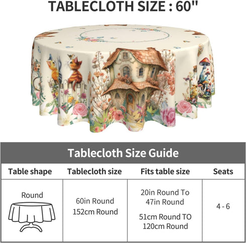 Countryside 60 Inch Floral Tablecloth Spring Round Table Cover Washable Table Cloth for Home Kitchen Party Picnic