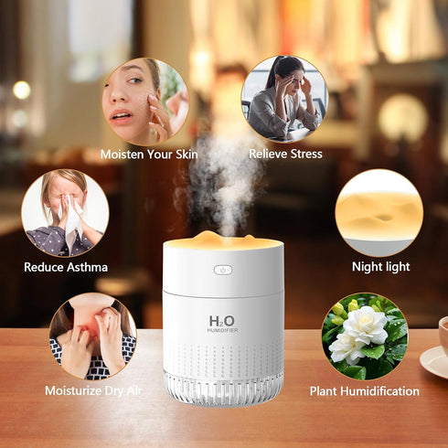 Portable Mini Humidifier for Plants, 500ml Cool Mist USB Rechargeable Humidifier with Night Light and Auto Shut-Off