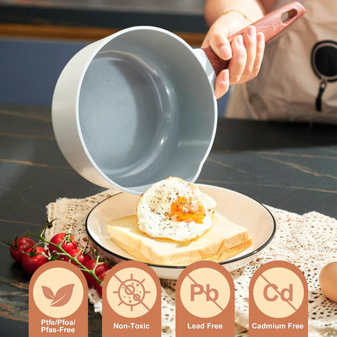 Ceramic Nonstick Sauce Pan with Lid,2 Quart Saucepan,small pots for cooking with Pour Spout and Handle,Mike Ramen Pot for Stove,Induction,Gas,Non Toxic,PFOA Free (Ceramic, white) by SC Cooker