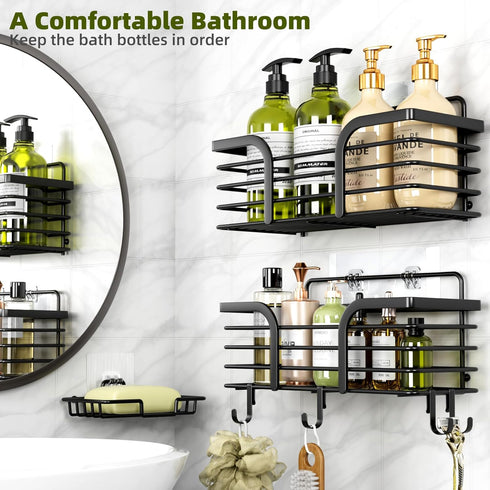 Yougai Shower Caddy, Shower Organizer with Soap Holder and Hooks, Rustproof Shower Shelves, No Drilling Bathroom