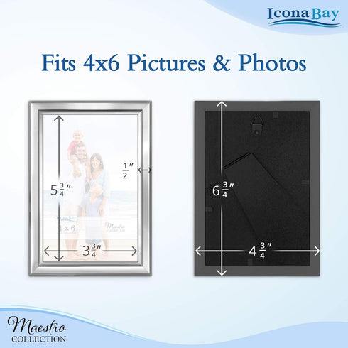 Icona Bay 4x6 Picture Frames Set (Silver, 12 Pack), Classy Contemporary Style from Maestro Collection