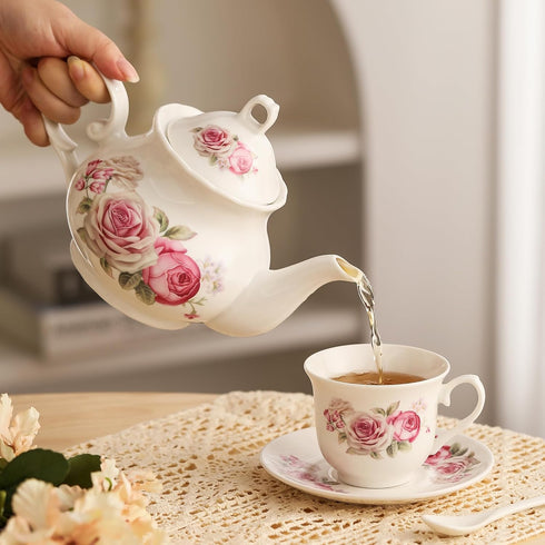 TATSUMI 20-Pieces Set Sets Sets Home&Party(016) Tea For Adult with Golden Metal Rack,Porcelain Tea For Women,Tea Gift