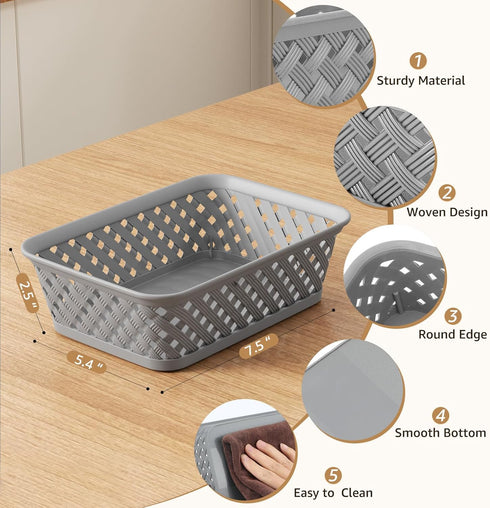 MaxGear Organization and Storage 3 Packs, Plastic Storage Bins Organizer Bins, Woven Baskets for Storage, Plastic Baskets with Handles Storage Baskets for Organizing, Basket Organizer for Home, Small