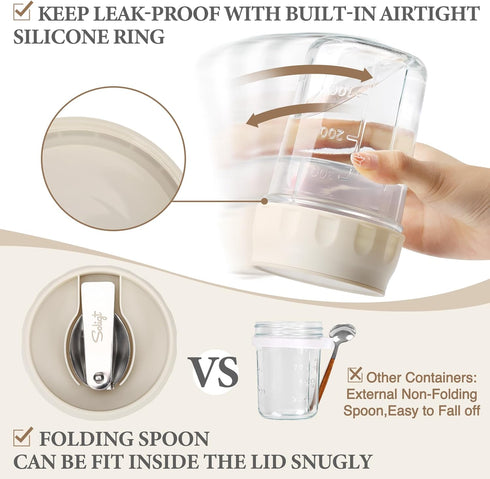 2 Pack 16oz (2 Set-Oat SOLIGT Overnight Oats Containers with Lids, Folding Spoons and Divided Compartments for Fruit