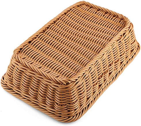 2pcs 11.8" Rectangle Imitation Rattan Bread Basket, Woven Tabletop and Vegetable Serving Basket, Brown
