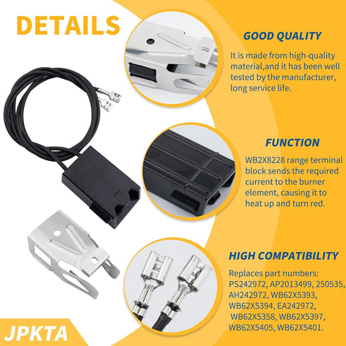 2 Pack WB2X8228 Element Receptacle and Wire Kit by JPKTA for GE Hotpoint Electric Ranges, Cooktops, Electric Stove