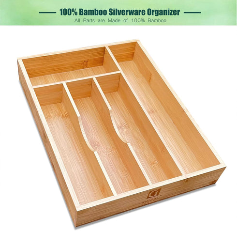 Bamboo Silverware Drawer Organizer, Silverware Utensil Tray Holder and Cutlery Tray for Flatware and Kitchen Utensils