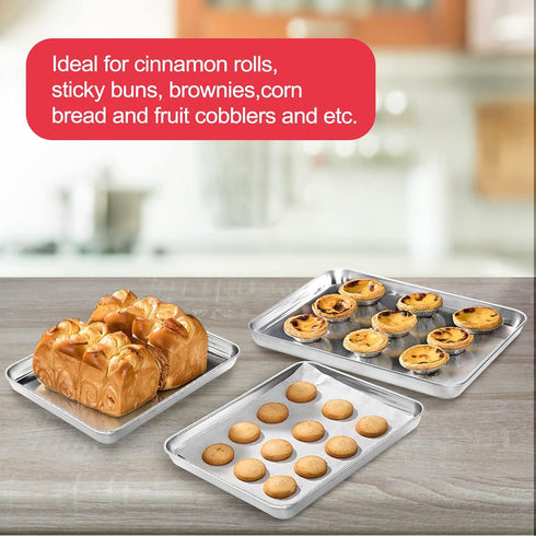 Zacfton Stainless Steel Baking Sheets for Oven, Cookie Sheet Baking Pan 10.5 x 8 x 1 Inch, Easy Clean & Non-stick