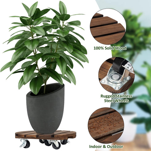 2pack 12Wood 2 360 Yangbaga Plant Caddy Duty Rolling Plant Stand with Lockable Caster Wheels,Indoor Outdoor on Roller
