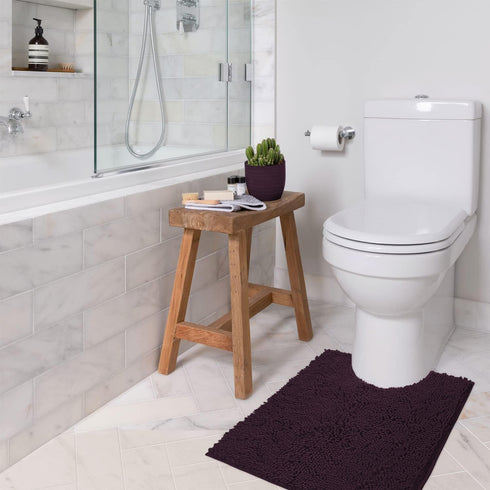 LuxUrux Plum Bath Mat, U-Shaped Contoured Rug for Around Toilet, Super Absorbent Shaggy Bath Rug