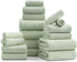 18 Pcs Green Woven Family Towels Set-6 Bath Sheets,6 Hand Towels,6 Washcloths