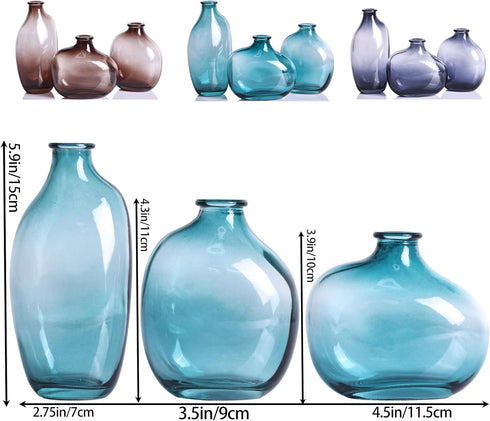 Set 3 of Amber Glass Bud vases, Vintage Small vases for Home Table centerpieces, Wedding Parties, Office, Kitchen