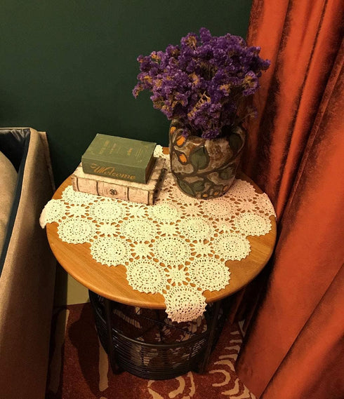 Beige Handmade Crochet Cotton Table Cloth, Lace Doilies Square Tablecloths, 24 Inches