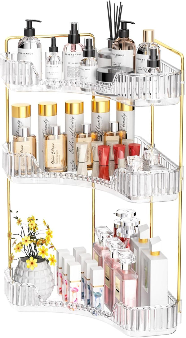 GTI 3-Tier Corner Bathroom Counter Organizer, Large Capacity Makeup Organizer Countertop, Perfume