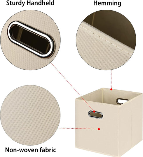Black Foldable Storage Cubes Bins, Fabric Storage Box Organizer with Dual Handles for Home Organizer (Creamy-White)