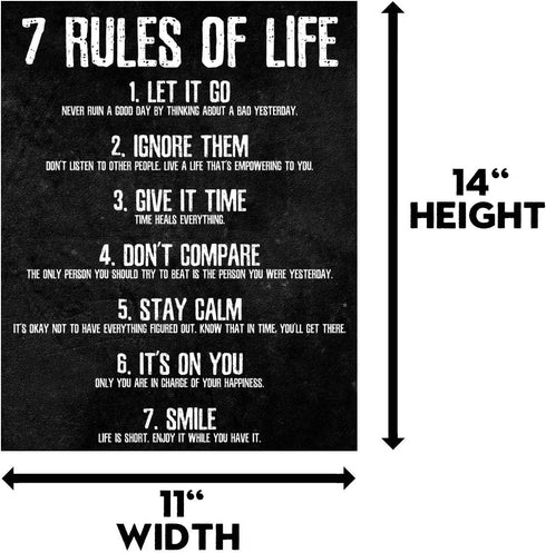 HoneyKICK 7 Rules of Life Motivational Poster, 11 x 14 Inches Unframed, Printed on Premium Cardstock