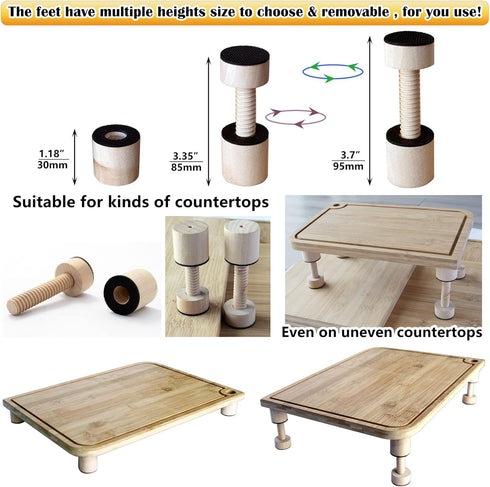 Cutting Board Adjustable Feet - Wood Kit to Elevate and Skid-Proof Your Countertop Cutting Board, Beige