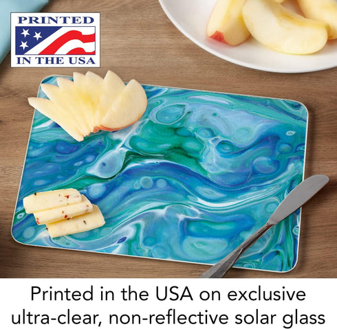 CounterArt Ocean Vibe 3mm Heat Tolerant Tempered Glass Cutting Board 10” x 8” - Dishwasher Safe