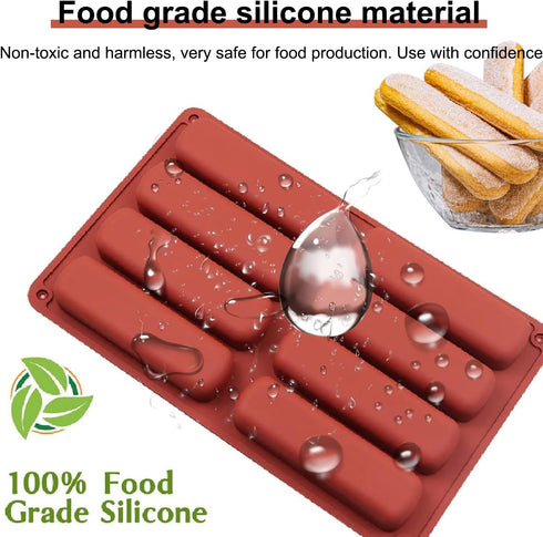 Finger Biscuit Silicone Mould, 2Pack 8 Cavities Finger Shaped Molds, Granola Bars, Twinkie Cake Pan, Rectangular Strip
