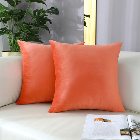mixeoo Comfy Peach Coral Throw Pillow Covers - Set of 2 Decorative Velvet Cushion Cases for Sofa, 18 x 18 Inch