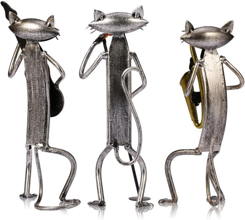 Too-arts A Playing Guitar Cat Metal Sculpture, Iron Statue Handwork Handicrafts, 3 Funny Design