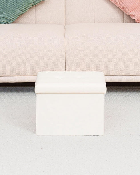 16.5"x12.6"x12.6" B FSOBEIIALEO Folding Storage Ottoman, Faux Leather Footrest Seat Coffee Table Toy Chest Kids, White
