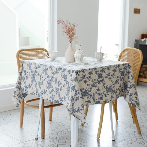 Pastoral Square Tablecloth - 52 x 52 Inch Beige Linen Table Cloth, Washable Dust-Proof Cover for Dining