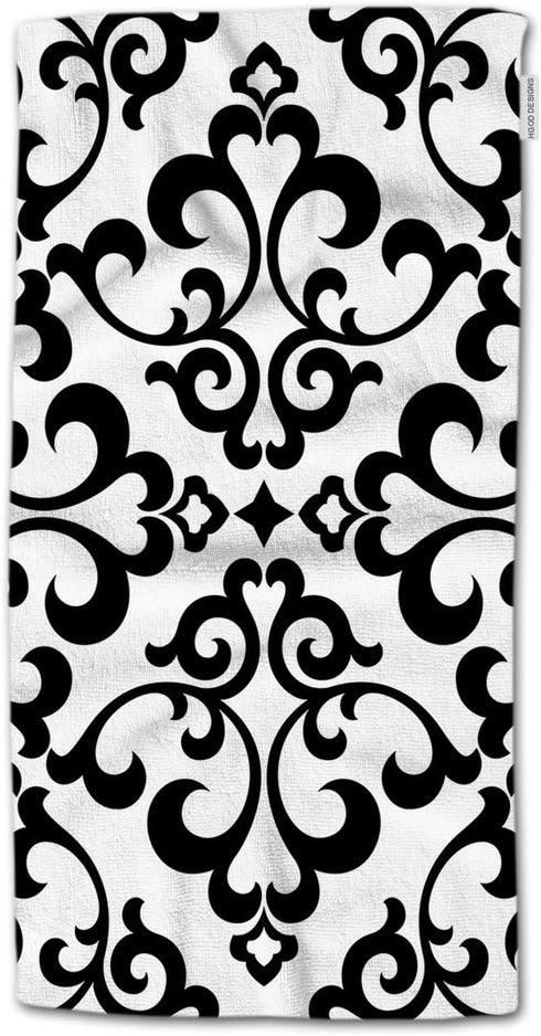 HGOD DESIGNS Black Floral Vintage Flower Paisley Design Bath Hand Towels, 100% Cotton 15inX30in