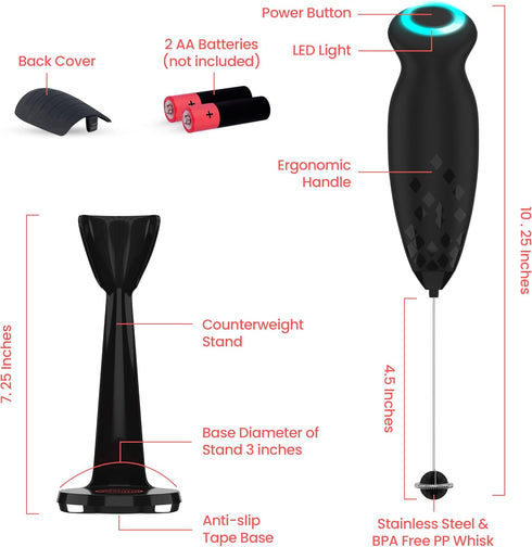 Milk Frother for Coffee with Deluxe Stand, Handheld Foam Maker for Lattes, Electric Whisk for Cappuccino
