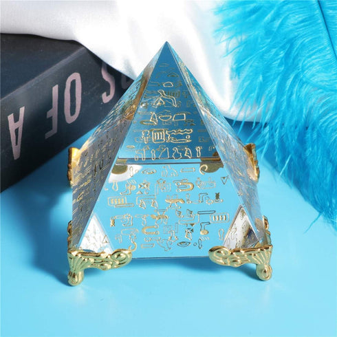 Waltz&F Crystal Sanskrit Pyramid with Pillars, Home Office Party Desk Decoration, 3.1'' Gold