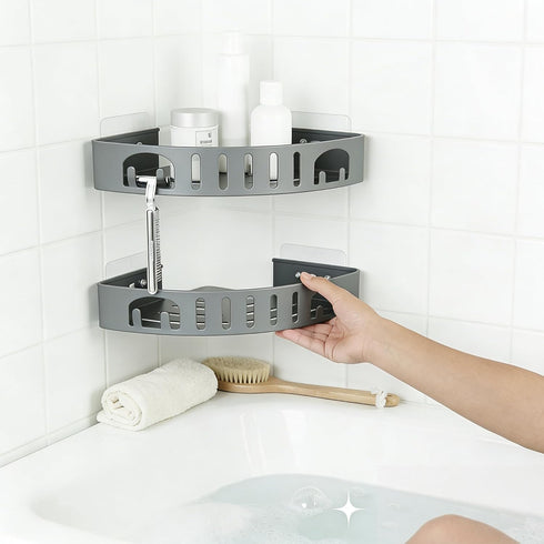 DivaDwell Depot 2 Pack Adhesive Corner Shower Shelf No Drill | Rust-Proof Aluminum Alloy Stick On Bathroom Organizer