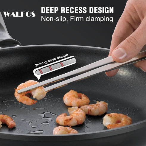 WALFOS Stainless Steel Tweezer Tongs for Cooking - 3 Pcs Pasta Tweezers for Roasting and Grabbing Small Objects
