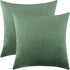 mixeoo Decorative Square Throw Pillow Covers, Set of 2, 18 x 18 Inch, Comfy Thick Velvet Couch Cushion Cases, Sage Green