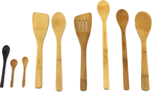 8 Piece Bamboo Cooking Utensil Set: 4 Spoons, 2 Turners, 2 Mini Spoons