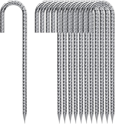 Ground Stakes 12 Inch, Yard Camping Stakes J Shaped 20 Pack Rebar