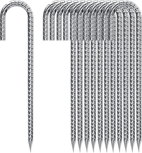 Ground Stakes 12 Inch, Yard Camping Stakes J Shaped 20 Pack Rebar