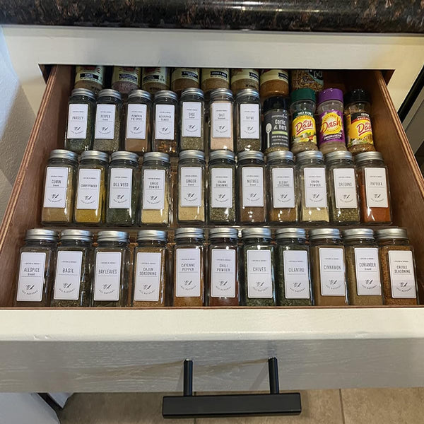 Expandable Spice Drawer Rack Organizer Insert, Multi Tier Adjustable Shelf for Kitchen Cabinet Storage