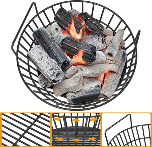Charcoal Ash Basket for Large Big Green Egg Grill, Heavy Duty Porcelain Steel Fire Basket also Fits Kamado Joe Classic